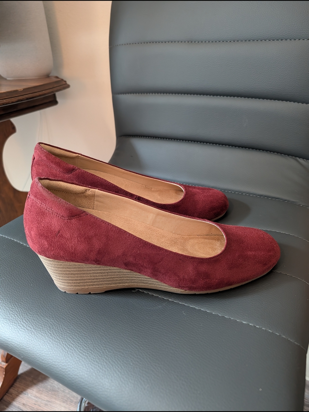 Dr. Scholl's Wine Suede Wedge Pumps